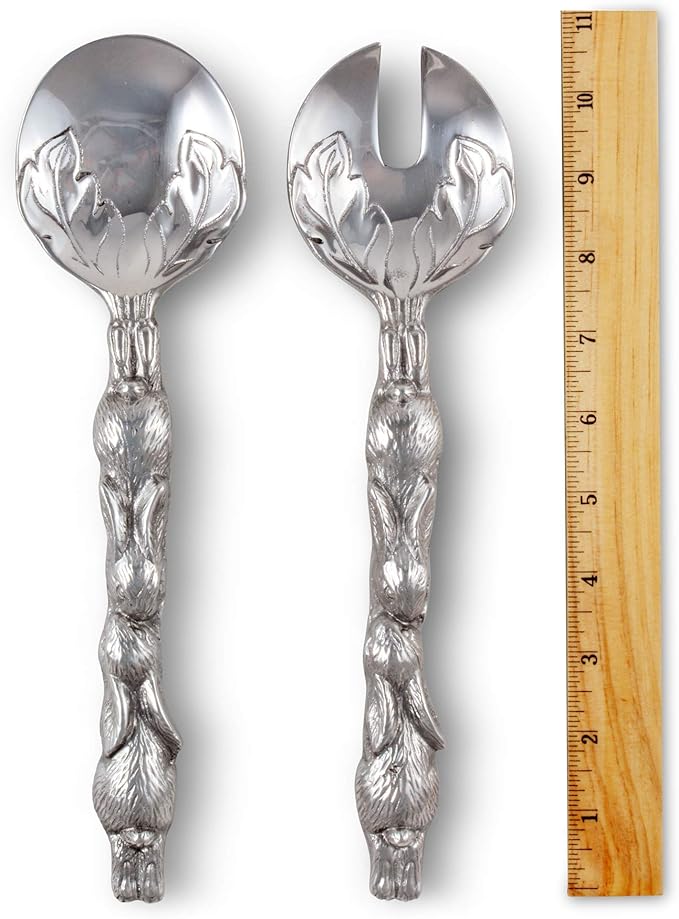 Arthur Court Designs Aluminum Metal Bunny Salad Serving Spoon and Salad Serving Fork, Salad Servers Set 11 inch Long