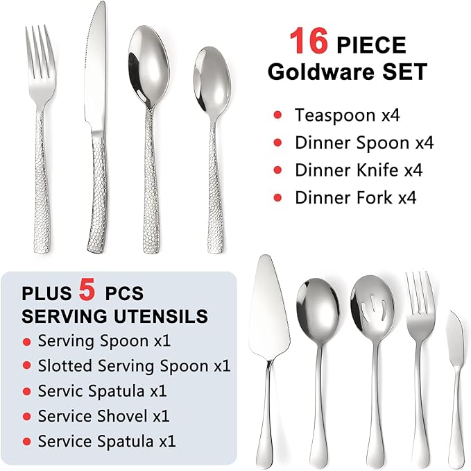 Silverware Set with Serving Utensils Stainless Steel Flatware Set for 4 Cutlery Utensil Sets Includes Forks Spoons Knives for Home Restaurant Hotel