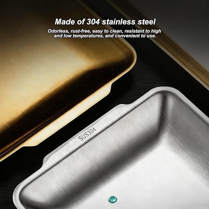 2 Pcs Serving Tray with Handles, Decorative Trays for Coffee Table, Stainless Steel Material, Non Stick Oil, Smooth and Easy to Clean(Silver,16x32CM/6x13IN)