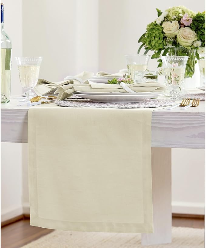 Solino Home Linen Birch Table Runner 132 Inches Long - 100% Pure Linen Extra Long Table Runner 14 x 132 Inch - Fete