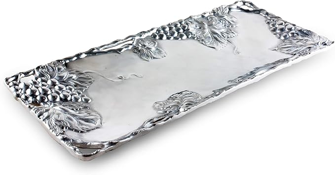 Arthur Court Metal Grapevine Oblong Serving Tray Grape Pattern Sand Casted in Aluminum with Artisan Quality Hand Polished Design Tarnish-Free 19 inch x 8 inch