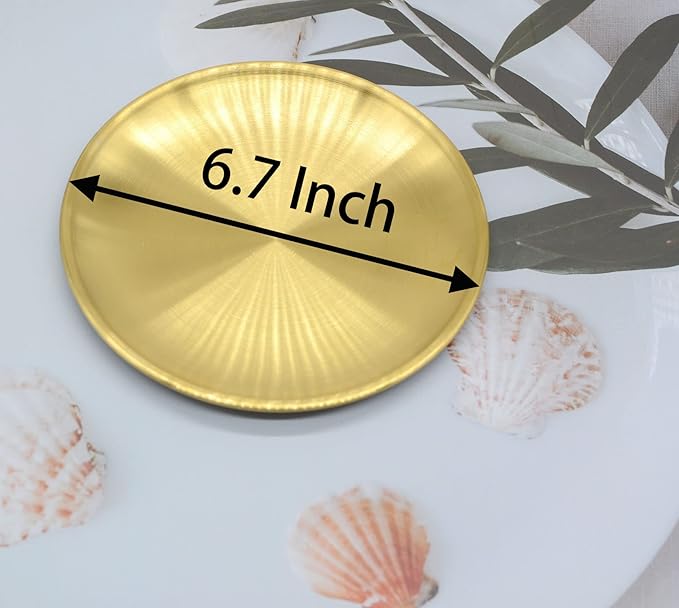 6 Pcs 6.7 Inch Circular Trinket Tray, Gold Stainless Steel, for Serving Trays Towel Storage Dish Plate Tea Fruit Trays Jewelry Plate Decorative Storage Tray (6.7 Inch, Gold)