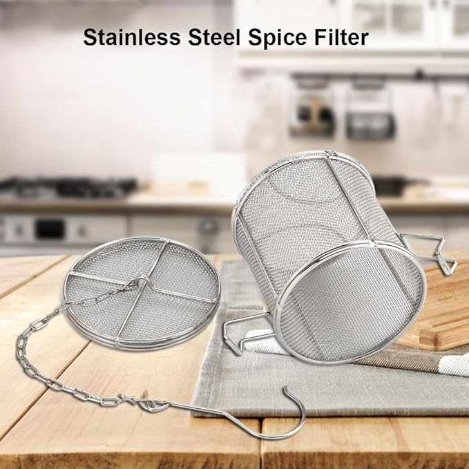 AUNMAS Tea Infuser, Stainless Steel Wire Mesh Design, Multifunctional Seasoning Strainer Basket Filter, with Chain & Hook, Silver 10x10cm