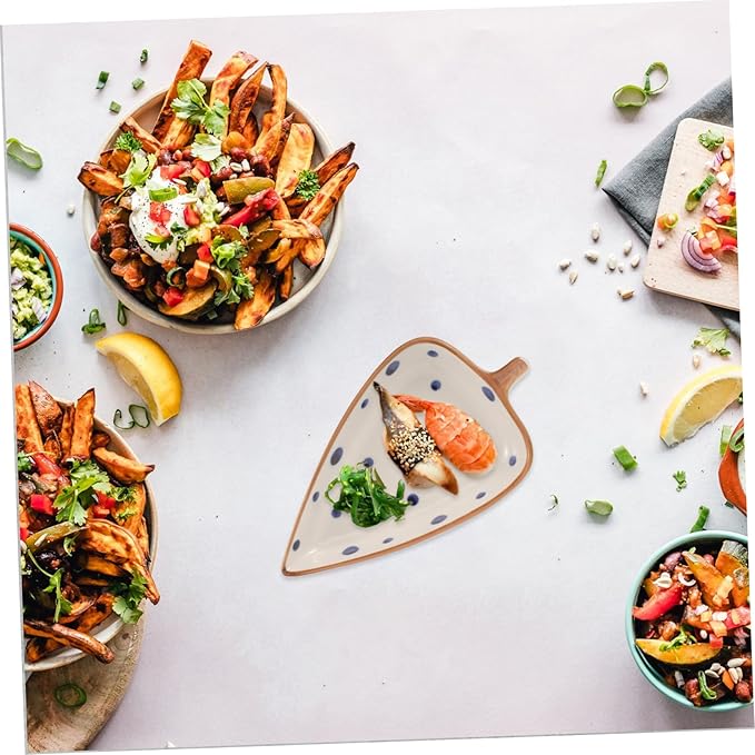 LIFKOME Ceramic Leaf-shaped Snack Plates for Dipping Sauces and Appetizers Hand-painted Tabletop Dish for Home and Restaurant Use Multi-purpose Serving Tray for Salads Desserts and Snacks