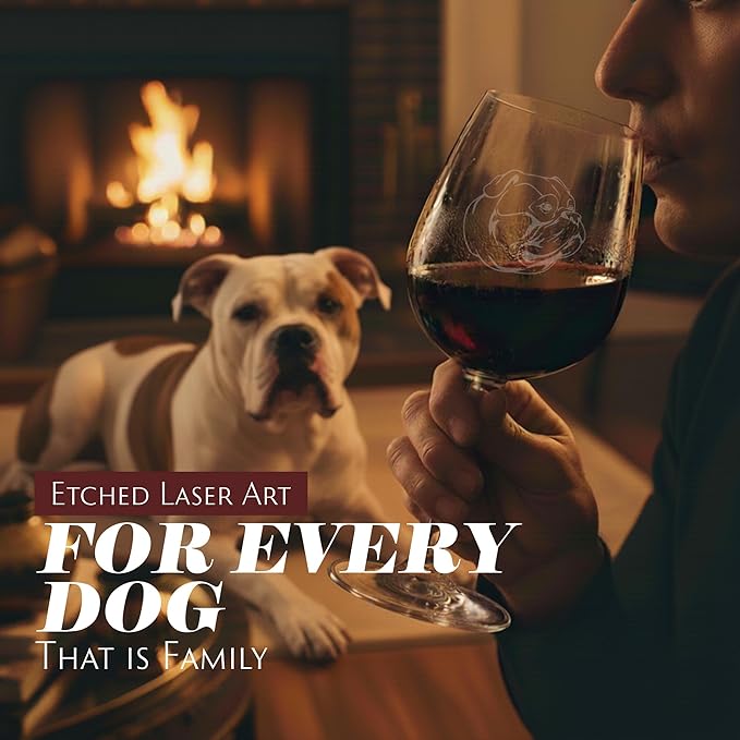 Etched Laser Art American Bulldog Personalized Dog Themed Etched 12.75oz Wine Glass Custom Dog Breed Wine Glasses, Ideal for Pet Lovers, Unique Birthday Gift for Men & Women, Personalized Gift