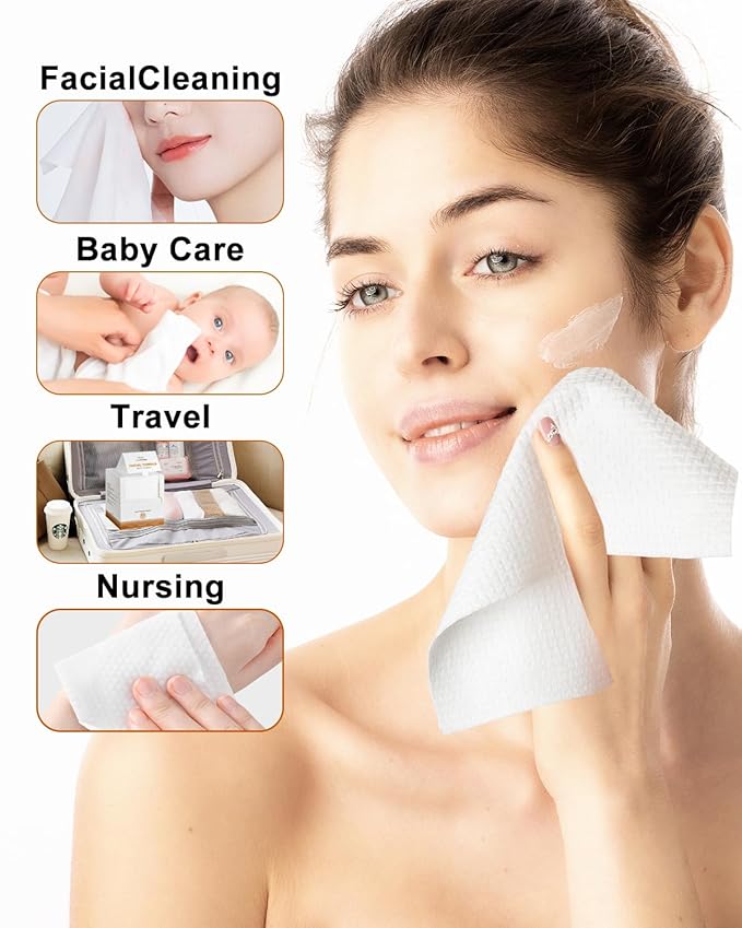 Face Towels,Facial Towels,100 Ct Disposable Face Towel, 9.8"X9.8"Face Cloths, Makeup Remover Face Towelettes Disposable,Disposable Face Cloths for Sensitive Skin,USDA Biobased Clean Face Towel