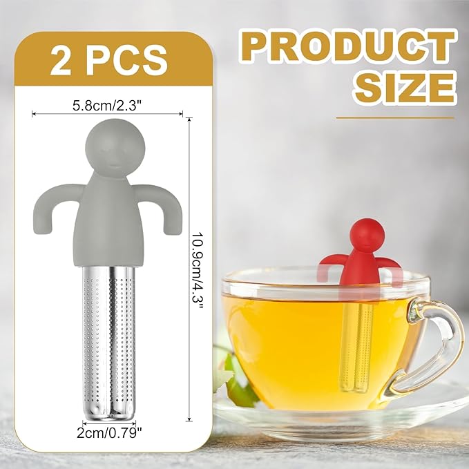 uxcell 2 Pcs Cute Tea Infuser, Stainless Steel Loose Leaf Tea Steeper Filter with Silicone Handle Reusable Coarse Pores Mesh Strainer Diffuser for Teacups Teapots Mugs, Light Gray