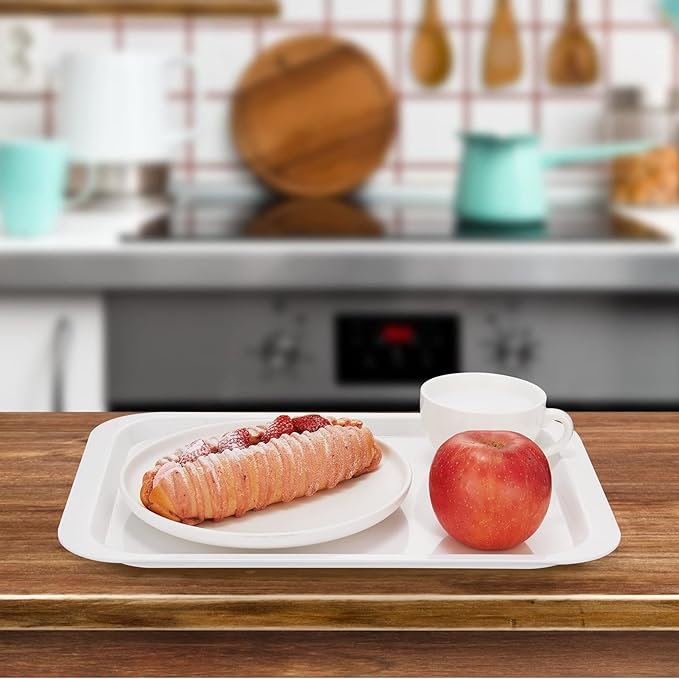 Melamine Serving Trays White 15x10.6 Inch Rectangle Cafeteria Fast Food Trays Breakfast Lunch Dinner Trays for Eating Set of 6,PFW-15106-06