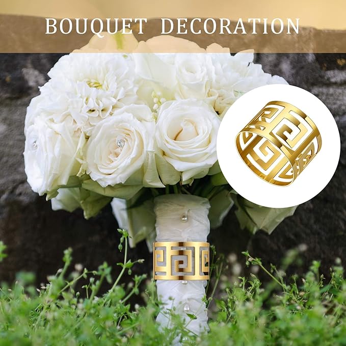 250 Pcs Gold Napkin Rings Hollow Out Napkin Rings Holder Set Metal Serviette Buckle Bulk for Dinner Table Decoration Christmas Holiday Wedding Party Birthday Banquet Gathering