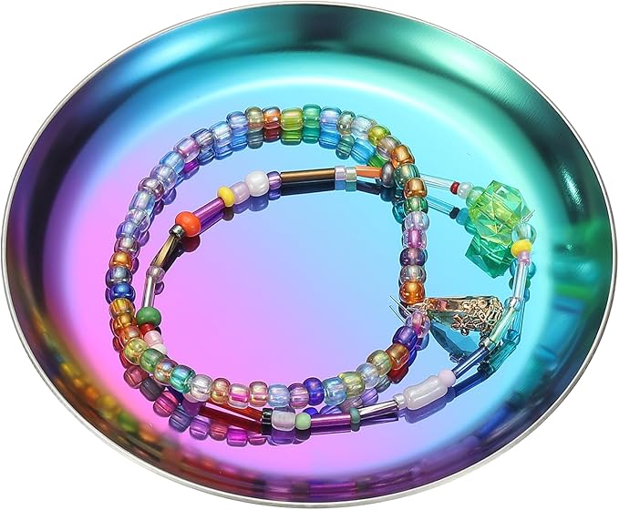 uxcell Round Serving Trays, 3.94" Stainless Steel Decorative Jewelry Dish, Small Vanity Tray for Bathroom Aromatherapy Candle Drink Plate,Titanium