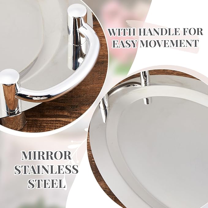 2 Pcs Stainless Steel Serving Tray, Heavy Duty Portable Metal Serving Tray with Handle Mirror Polished Steel Buffet Snack Salver for Coffee, Desserts, Cakes (Oval,18 x 13,15" X 11")
