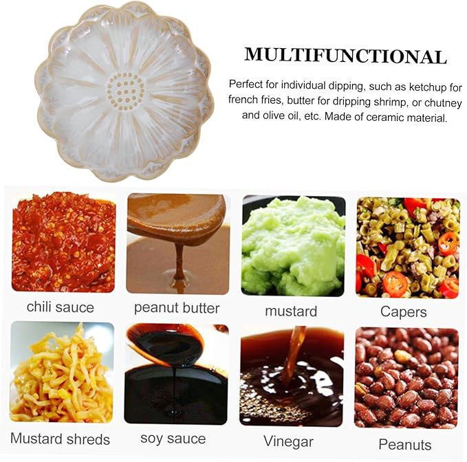 IMIKEYA Classic Vintage Ceramic Plate 3-Piece Set for Dipping Sauce Mustard Soy Sunflower Motif in White