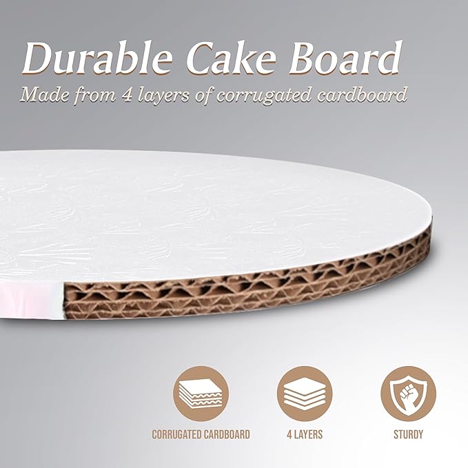 Cakebon Round Cake Boards - Sturdy 1/2 Thick Drums - 12 Inch Professional Smooth Straight Edges White 1-Pack