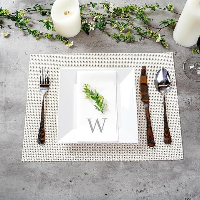 Luxenap 15.8 X 7.9 Inch Linen-Feel Guest Towels, 2000 Lettered Hand Towels - Silver Letter 'W', Sans Serif Font, White Paper Dinner Napkins, airlaid, For Restrooms And Tables - Restaurantware