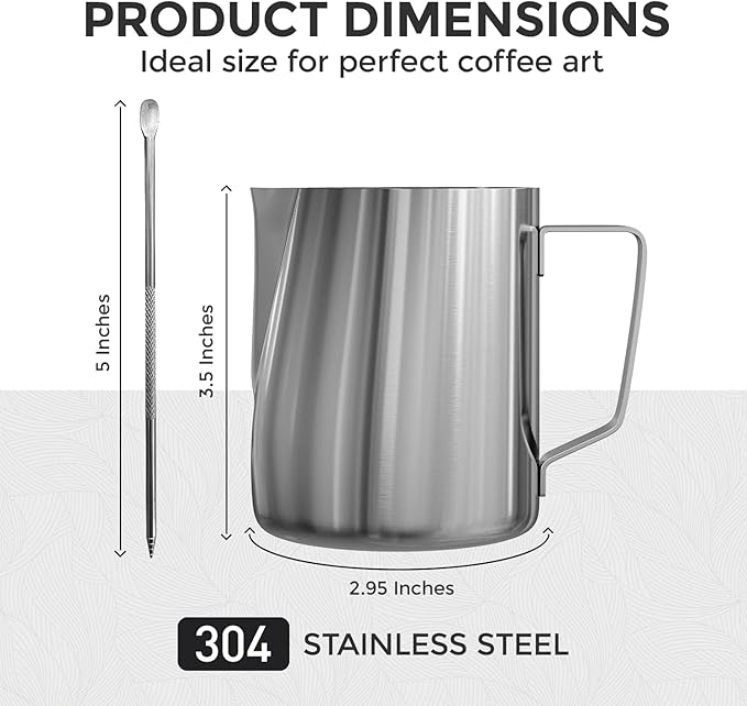 Milk Frothing Pitcher, 12 Oz/350 ML Milk Frother Steamer Cup Stainless Steel Espresso Cup with Decorating Pen