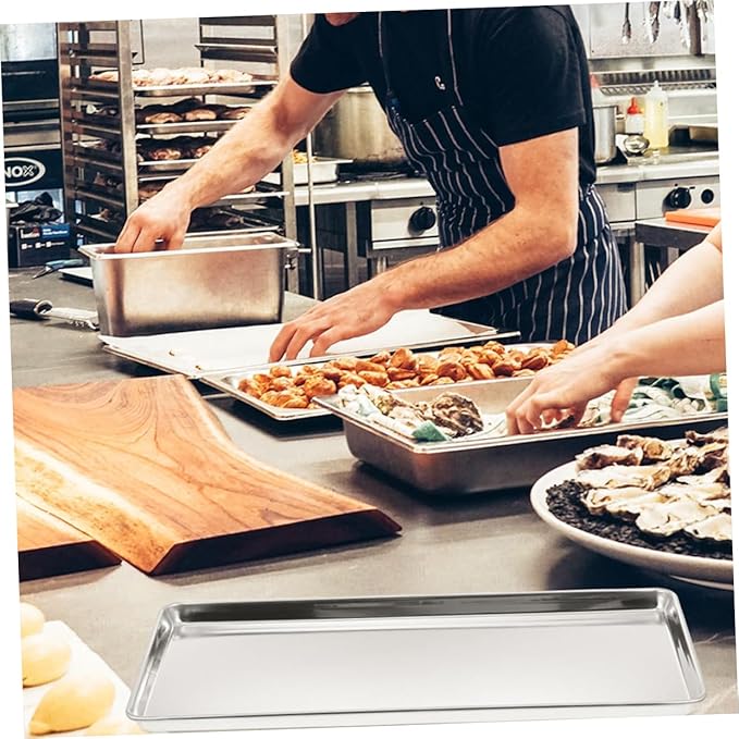 GLEAVI 2pcs Stainless Steel Steaming Tray Noodle Serving Tray for Restaurant and Hotel Use Food Presentation Platters