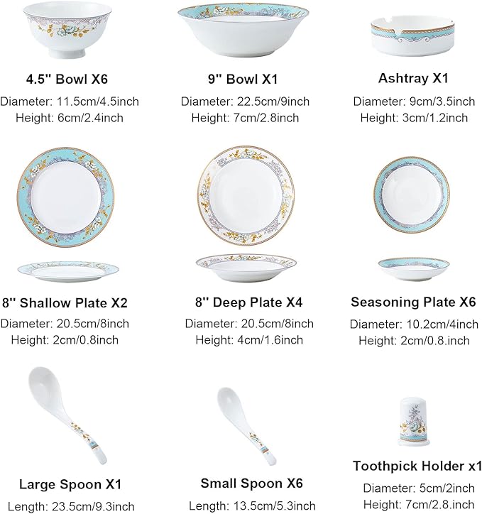Dinnerware Sets, 28Pc Bone China Dinnerware Sets for 6 Person, White Porcelain Dish Set Chip Resistant, Modern Tableware with Dinner Plate