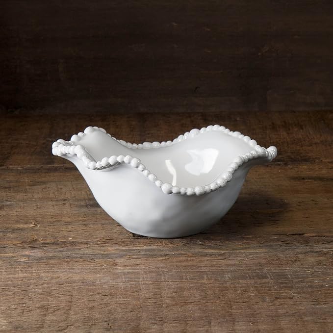 Beatriz Ball Alegria Small Sauce Bowl in White – Elegant Melamine Bowl with Pearl Beaded Rim, Ideal for Sauces, Dips, Nuts & Candy – Durable, Dishwasher Safe, BPA-Free Serving Bowl