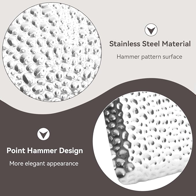 2pcs Bathroom Vanity Tray, Stainless Steel Silver Serving Tray Decorative Hammered Tray Soap Candles Perfume Tray Guest Towel Holder for Home Decor Bathroom Counter Restaurant, 3.7x7.7in