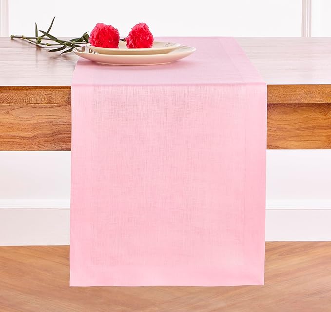 Solino Home Linen Pink Lemonade Table Runner 72 Inches Long - 100% Pure Linen 14 x 72 Inch Table Runner for Christmas - Fete