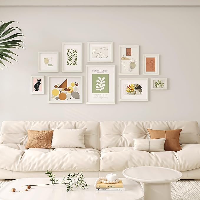 Egofine 4x6 Picture Frames Set of 4, Made of Solid Wood Covered by Plexiglass 3x4.5 and 3.5x5 with Mat or 4x6 without Mat, for Table Top Display and Wall Mounting Photo Frame Beige