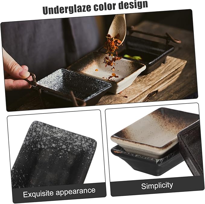 Ciieeo 3pcs Japanese Style Ceramic Seasoning Plates Dipping Dishes for Sauces Condiments Appetizers Unique Design for Home Kitchen Bbq Parties