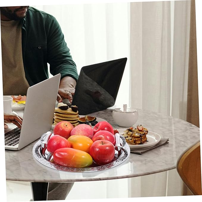 Healifty European Style Pattern Snack Serving Tray for Desserts and Fruits Multi Use Plate for Home Hotel and Restaurant Display Silver Decorative Holder for Nuts Candies and Cookies