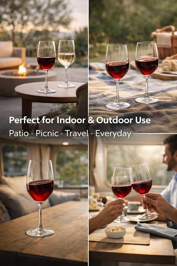 Unbreakable Stemmed Wine Glasses, 20 oz Large (Set of 4) – Shatterproof Tritan Plastic Goblets, BPA-Free & Dishwasher Safe, Elegant Wine Glasses for Indoor & Outdoor Use