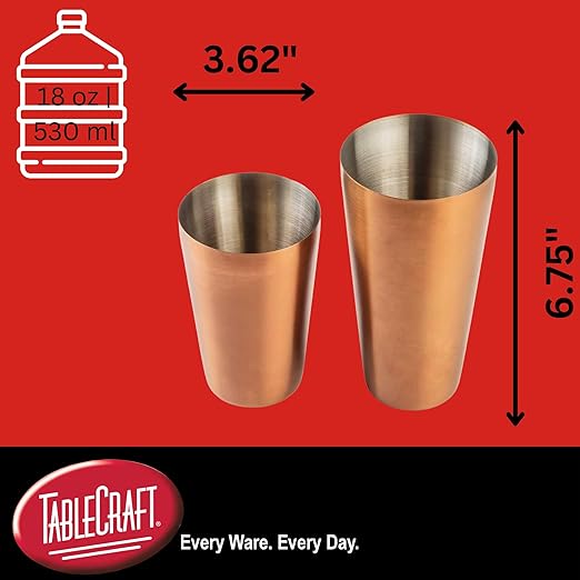 Tablecraft Stainless Steel Cocktail Shaker, 18 oz | 530 ml Drink Mixer 2 Can-on-Can Boston Mixing Cups, Mix Martinis, Shots, Espresso Cocktails, and Alcohol Drinks, For Professional Bartenders, Bronze