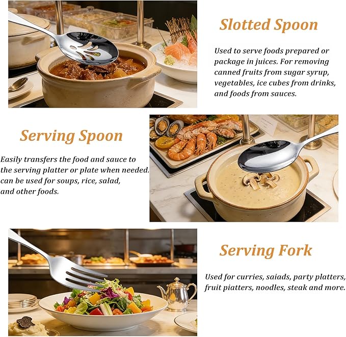 Serving Utensils, CITESANA 5-Piece Stainless Steel Silverware Serving Set Mirror Polished Hostess Flatware for Buffet Kitchen Dishwasher Safe