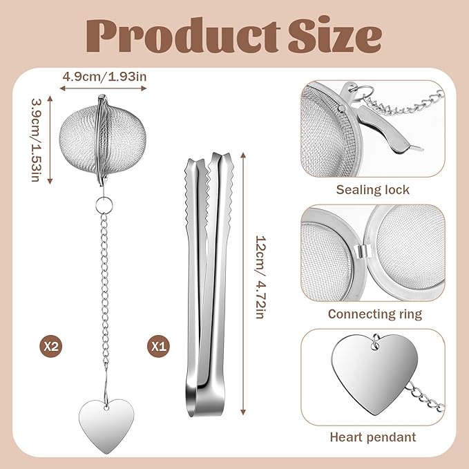 2 Pack Stainless Steel Mesh Tea Infuser with 1 Pack Bonus Tea Scoop Clip, Premium Fine Mesh Tea Ball Filter Upgraded Tea Diffusers Steeper for Loose Leaf Tea Spices Seasonings