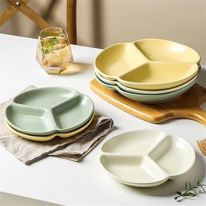 Cutlery Tray Divided Plates 7/9-inch Ceramic Snack Dish 3 Grid Plate Appetizer Serving Platter Sushi Dipping Dish (Color : White, Size : 7")