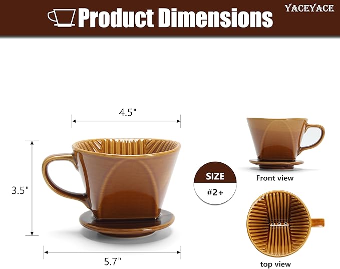 Pour Over Coffee Dripper, Single Brown Ceramic Pour Over with 3 Holes, Medium Pour Over Coffee for Shop, Home, Office and Bar
