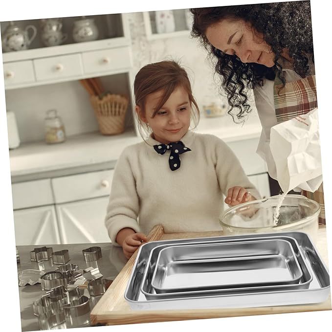 3pcs Oven Steel Plate for Baking Stainless Steel Baking Pan Serving Trays Bbq Platter Grill Platter