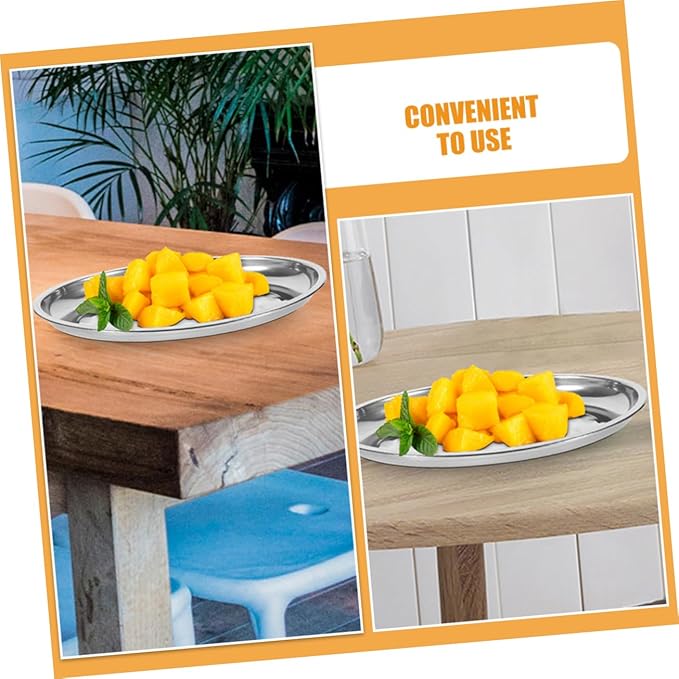 PRETYZOOM 2pcs Stainless Steel Serving Tray for Dried Fruits Pastries and Breakfast Platter Plates for Home Restaurant and Cafe Use