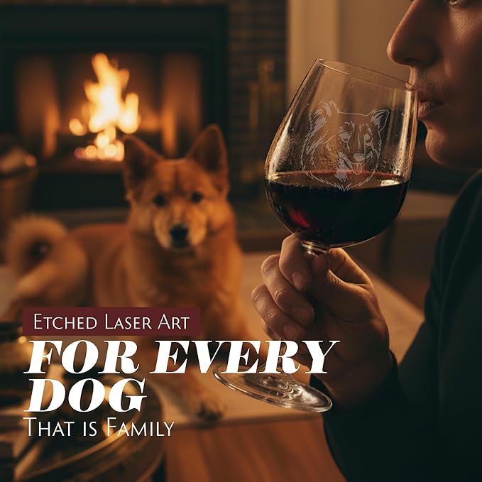 Etched Laser Art Finnish Spitz Personalized Dog Themed Etched 12.75oz Wine Glass Custom Dog Breed Wine Glasses, Ideal for Pet Lovers, Unique Birthday Gift for Men & Women, Personalized Gift