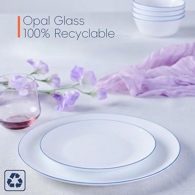 7.5 inch Appetizer Plate Set of 6, Lightweight Opal Glass Round Salad Plates for Dessert Kitchen, Dishwasher and Microwave Safe, Hand Painted Navy Blue Rim