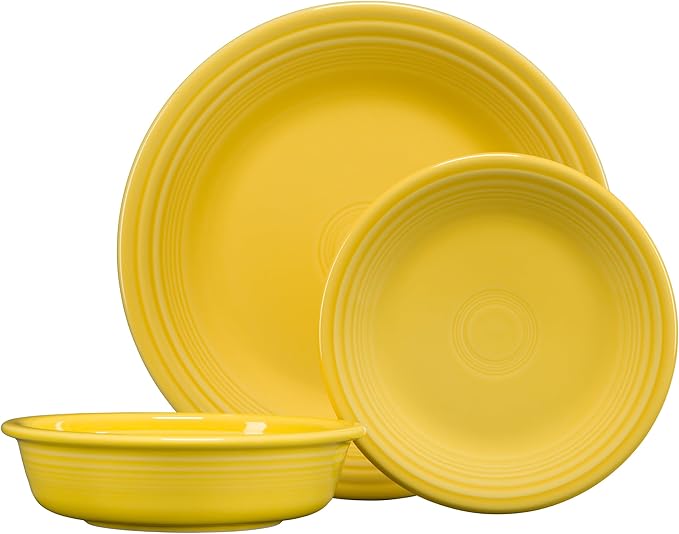 Fiesta® Classic Rim 3-Piece Dinnerware Set – Durable Ceramic, Lead-Safe, Dishwasher/Microwave/Oven Safe – Made in USA Dinnerware - Sunflower