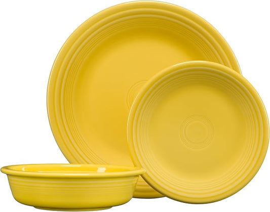 Fiesta® Classic Rim 3-Piece Dinnerware Set – Durable Ceramic, Lead-Safe, Dishwasher/Microwave/Oven Safe – Made in USA Dinnerware - Sunflower