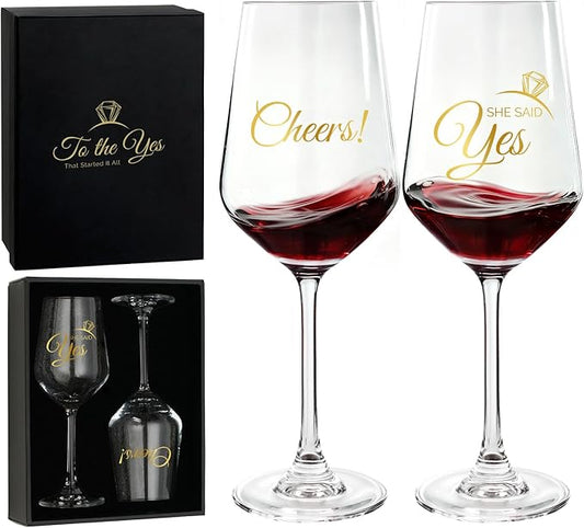 AW BRIDAL Wedding Enagagement Gifts Wine Glasses Set of 2 for Fiance and Fiancee, Bridal Shower Bachelorette Gifts for Bride and Groom to Be, Wine Glass Gift Basket for Newly Engaged Couple 2026