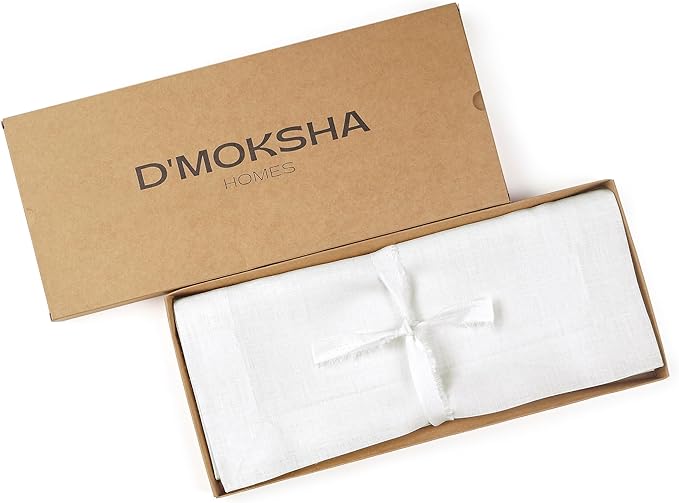 D'Moksha Homes Linen White Table Runner 120 Inches Long - 100% Pure Linen Dining Table Runner 14 x 120 Inch for Winter, Christmas, Holiday, New Year - Machine Washable