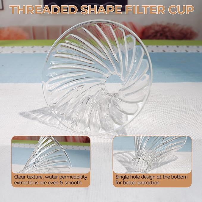 Pour Over Coffee Maker 400ml Borosilicate Glass Drip Coffeemaker Server Set with 50pcs V60 Cone Paper Filters Walnut Collar Glass Lid Clear Hand Brew Dripper Carafe for Home Camping Travel 13.5oz