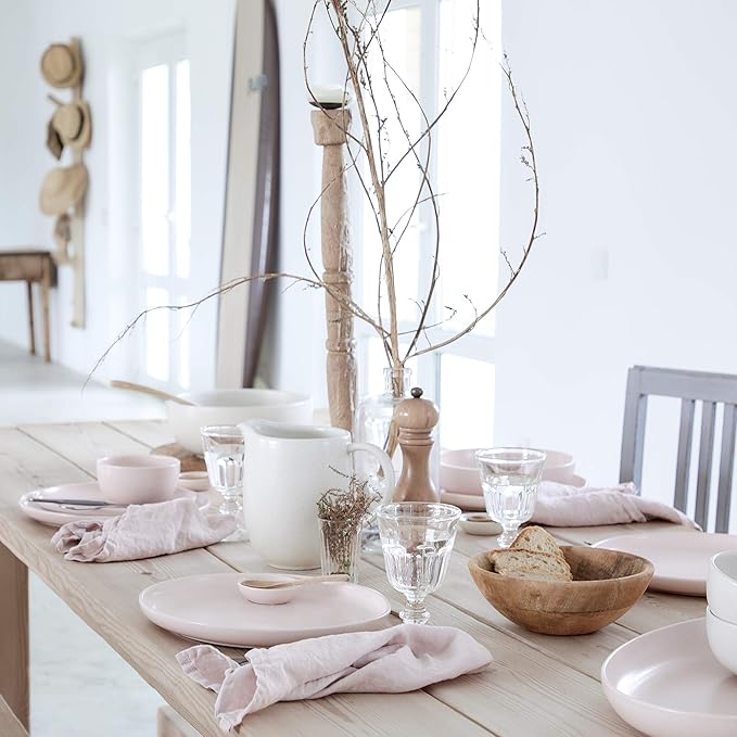 Casafina Ceramic Stoneware 18-Piece Place Setting Service for 6 with Pasta Bowls - Pacifica Collection, Marshmallow Pink | Microwave & Dishwasher Safe Dinnerware Set | Restaurant Quality Tableware