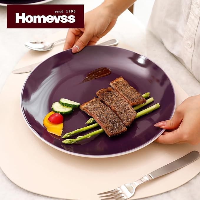Stoneware Coupe 18pc Dinner Set, Outside White + Inside Purple