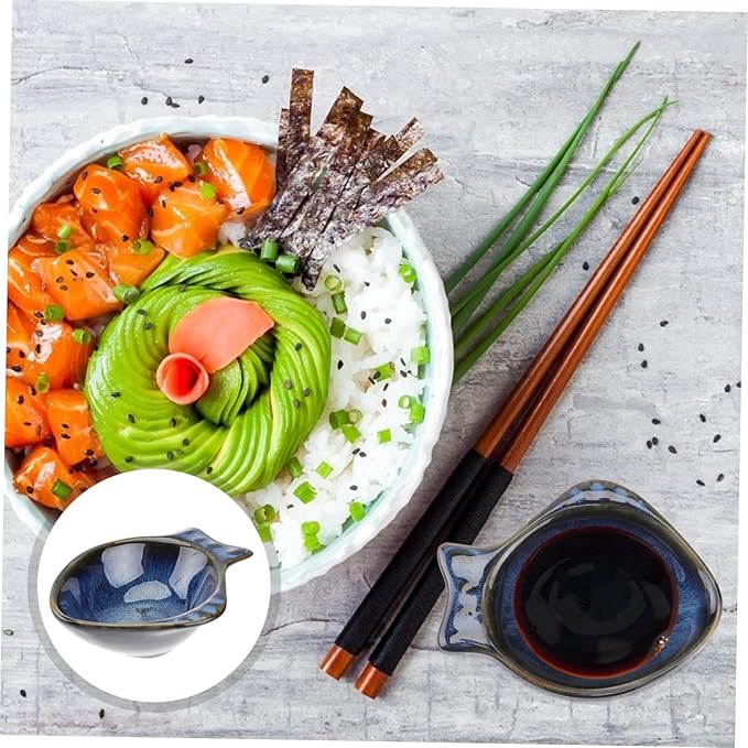 Fish Shaped Ceramic Condiment Bowl Appetizer Plate Soy Sauce Compartment