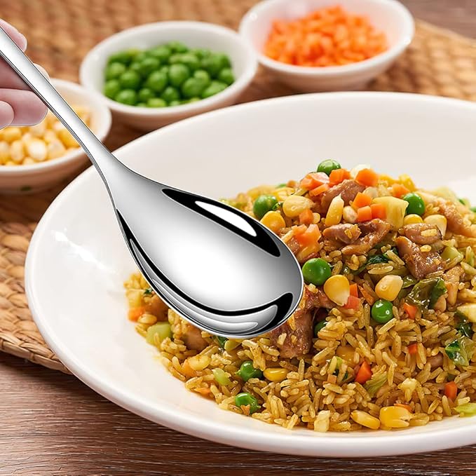Slotted & Solid Serving Spoons Set, 9.4 Inch Stainless Steel Serving Utensils for Kitchen, Party, Buffet Tableware Set, Extra Large - Professional Restaurant Size, 2-Piece
