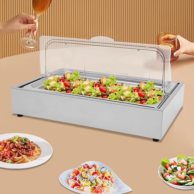Chilled Serving Tray with Clear Cover Ice Food Serving Display Tray Buffet Cold Serving Cooler Platter Chilled Party Platter Cold Food Buffet Server for Party Outdoor Buffet Street Vendors
