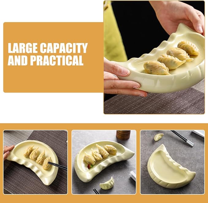 VALICLUD Ceramic Dumpling Shaped Plate Creative Tableware for Restaurants for Appetizers Snacks Desserts Spacious Design for Family Gatherings Dining Experiences