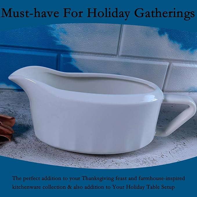 TripDock Large Capacity Gravy Boat-24 Oz Thanksgiving Farmhouse Gravy Boat/White-Perfect Addition to Your Holiday Table Setup