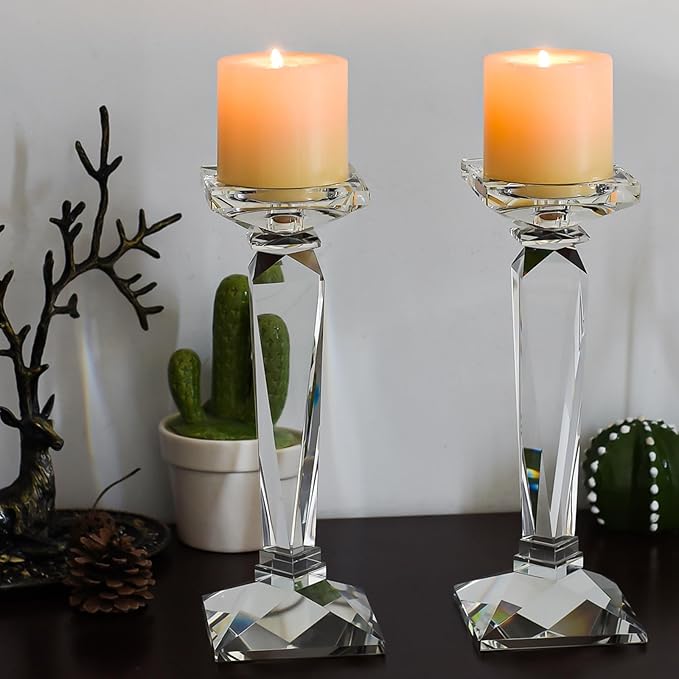 kitCom Crystal Candle Holders Set of 2,10.5" Tall Crystal Candlestick Holders, Candlestick Holders Taper Candle Holders for Table Wedding Housewarming Gifts Decor